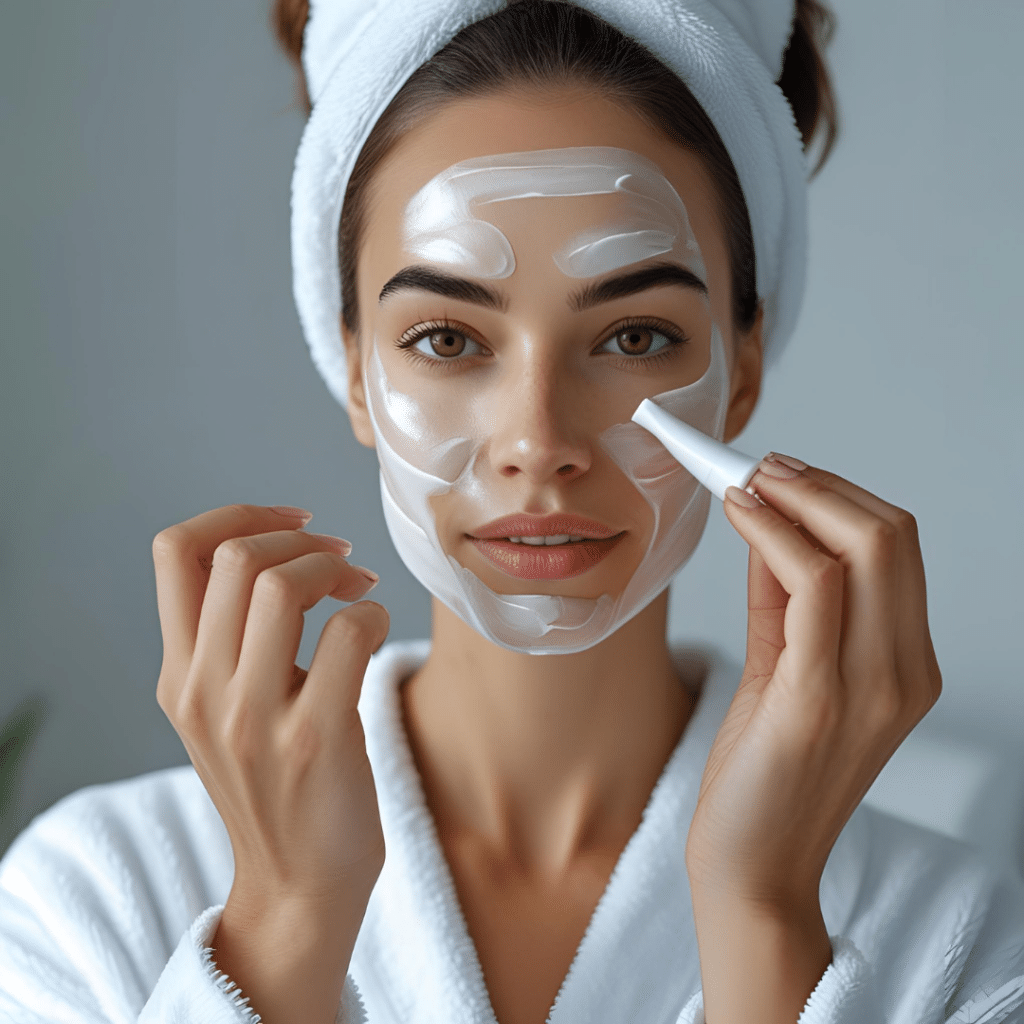 a woman putting her skincare