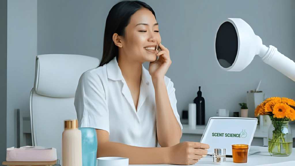 a woman doing skin analysis